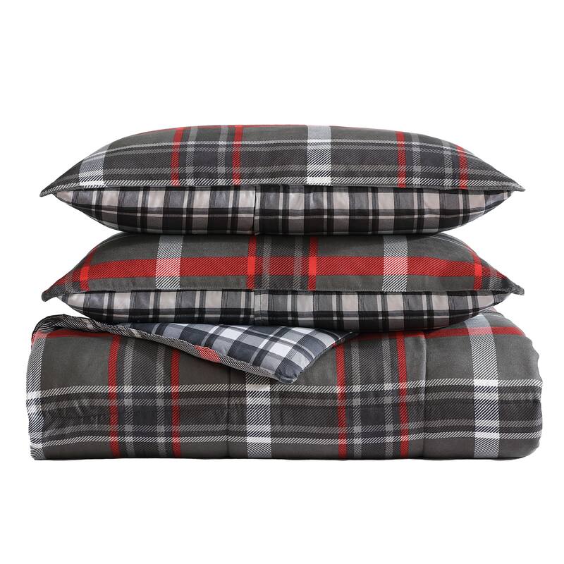 Eddie Bauer Willow Plaid Down Alt Grey Reversible Comforter Set