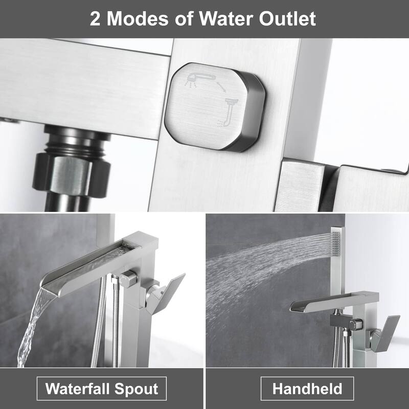 Freestanding Bathtub Faucet With Sprayer Floor Mount Tub Faucets Waterfall Tub Filler With Hand Shower Modern Bath Tub Trim
