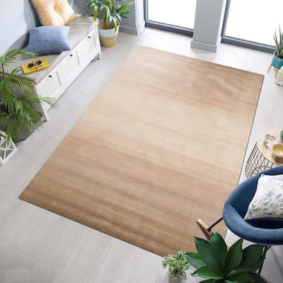 EORC Horizon Beige Wool Transitional Stripe Handmade Rug - 5' x 8'