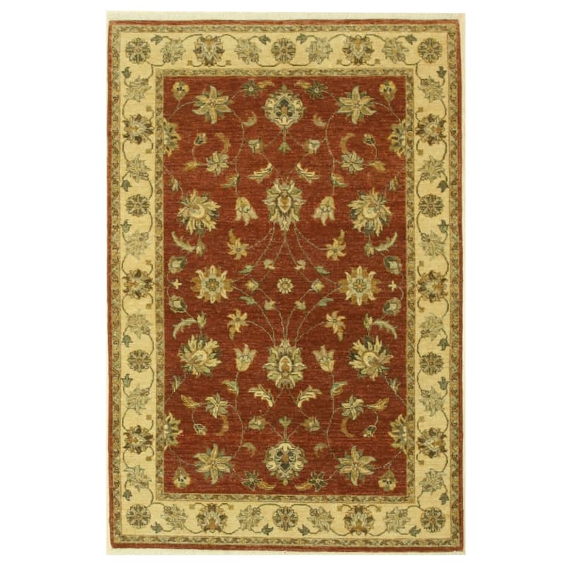 Brown Hand Knotted Wool Traditional Rug, 4'1 x 6'1 - Handwoven Elegance with Timeless Oriental Charm - L