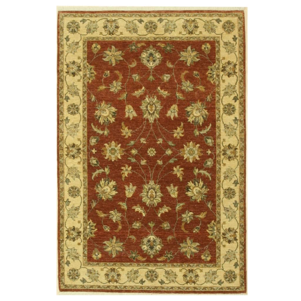 Brown Hand Knotted Wool Traditional Rug, 4'1 x 6'1 - Handwoven Elegance with Timeless Oriental Charm - L
