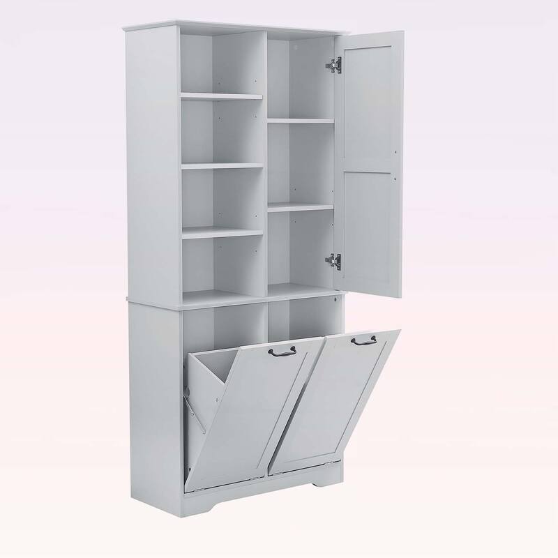 Stylish and Functional Bathroom Storage Cabinet with Doors,Drawers,Tilt-Out Laundry Hamper