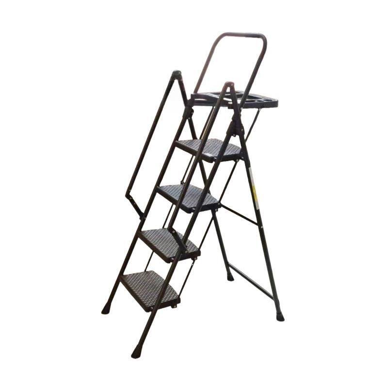 Black Folding 4 Step Stool with Non-Slip Wide Pedals