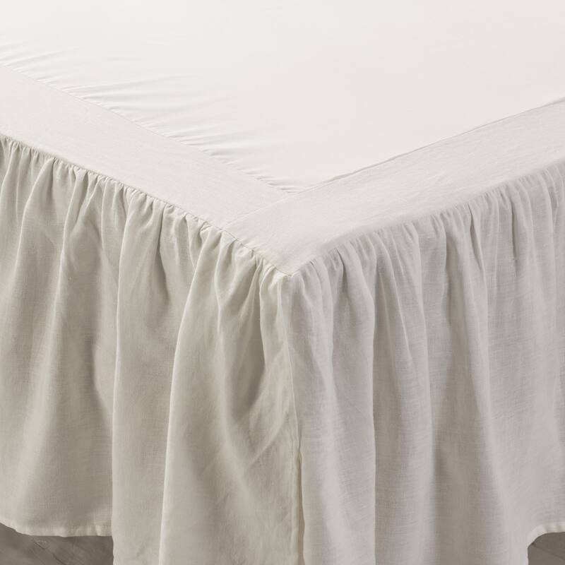 Linen Bed Skirt, 3 Side Linen Border, 16" Ruffled Drop, Twin, Queen, King, CK Size, White, Natural Color