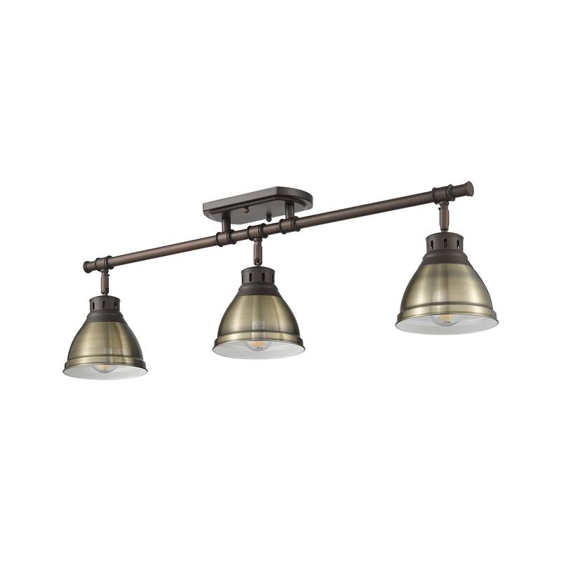 Yep by Golden Lighting Duncan 3-light Semi-Flush Mount in Rubbed Bronze and Aged Brass shade