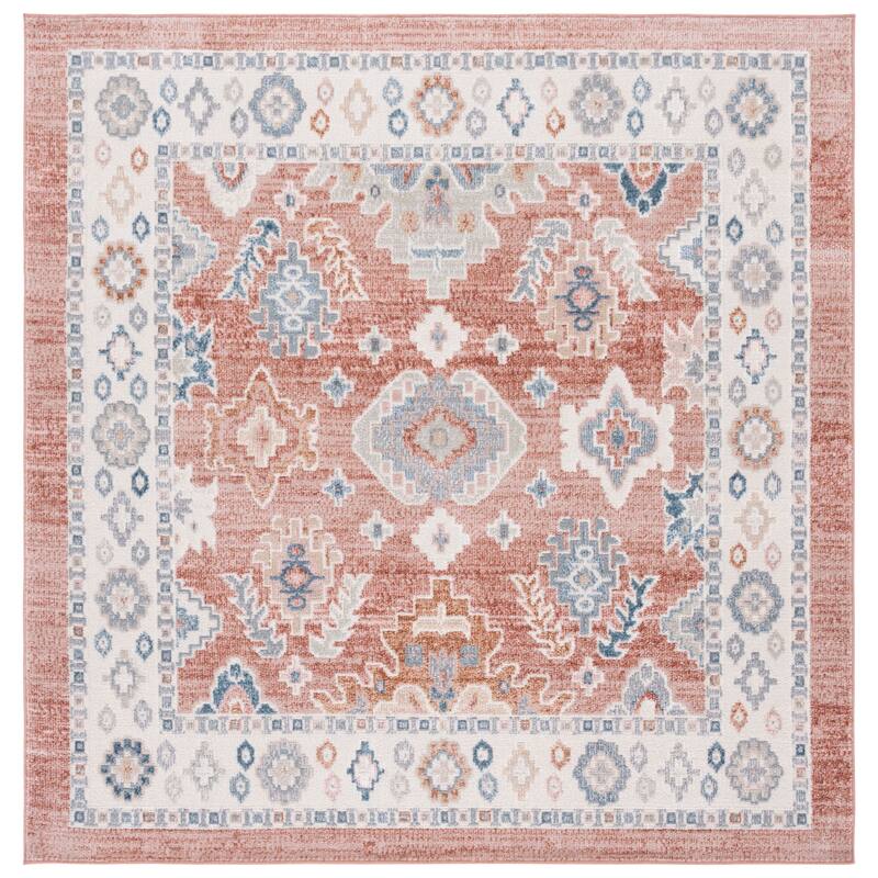 SAFAVIEH Blair Machine Washable Kanae Slip Resistant Boho Rug - 6'7" Square - Rose/Blue