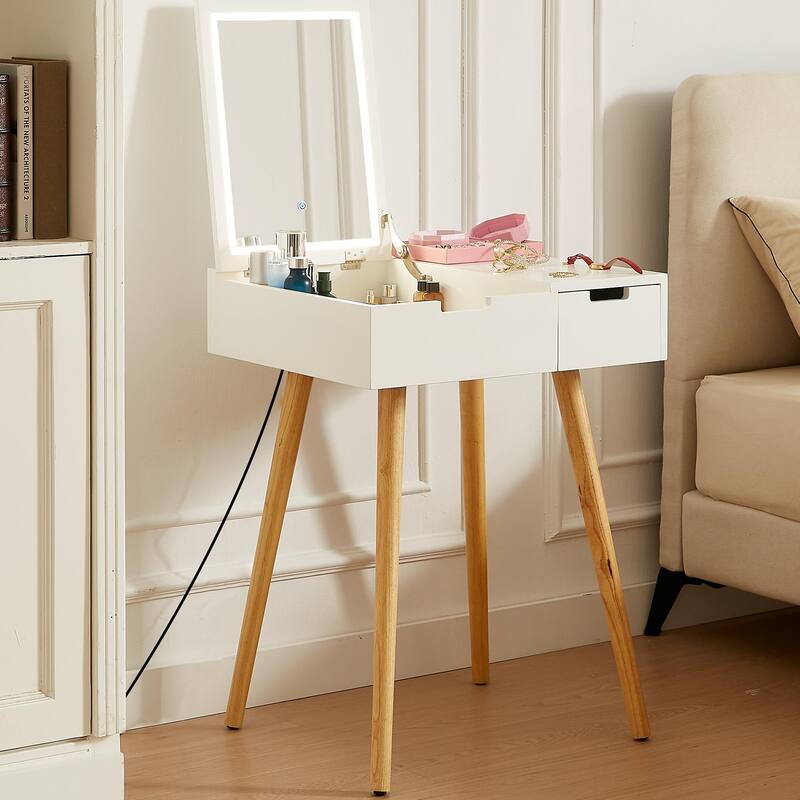 Small Makeup Vanity Table, Dresser Desk With 2 Drawers,Flip Top Mirror Organizer,Makeup Dressing Table