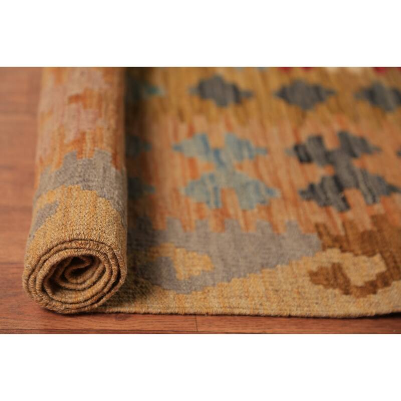 Geometric Reversible Kilim Oriental Large Rug Hand-Woven Wool Carpet - 10'3"x 16'2"