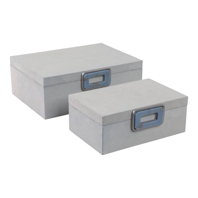 Wood Metal Storage Boxes with Accents Decor (Set of 2) - 11/14" White - 14" x 10" x 5"