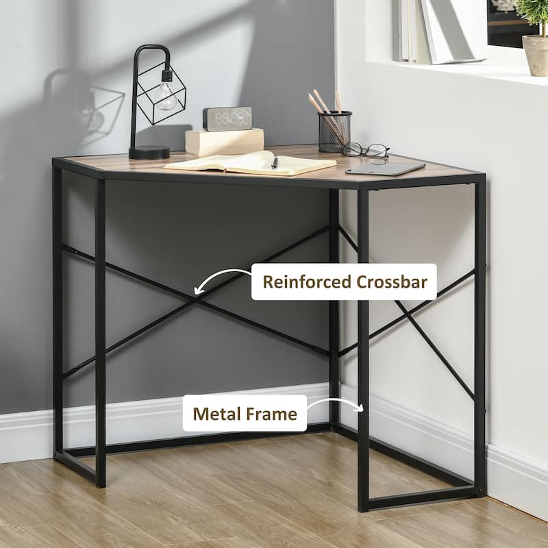 HOMCOM Corner Computer Desk with Steel Frame for Small Spaces, Writing Desk for Workstation