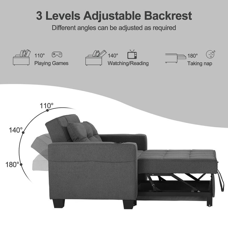 Pull Out Sofa Couch Bed Convertible Sleeper Sofa Bed with Storage Chaise, Sofa Couch