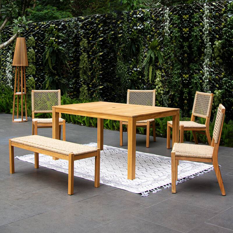 Cambridge Casual Paxton 6-piece Teak Outdoor Dining Set - Honey Twist Wicker