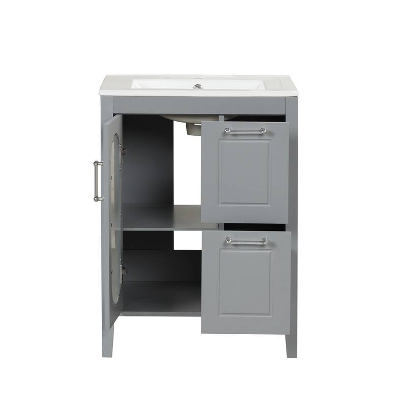24" Bathroom Vanity Cabinet with Sink,Two Drawers and Door