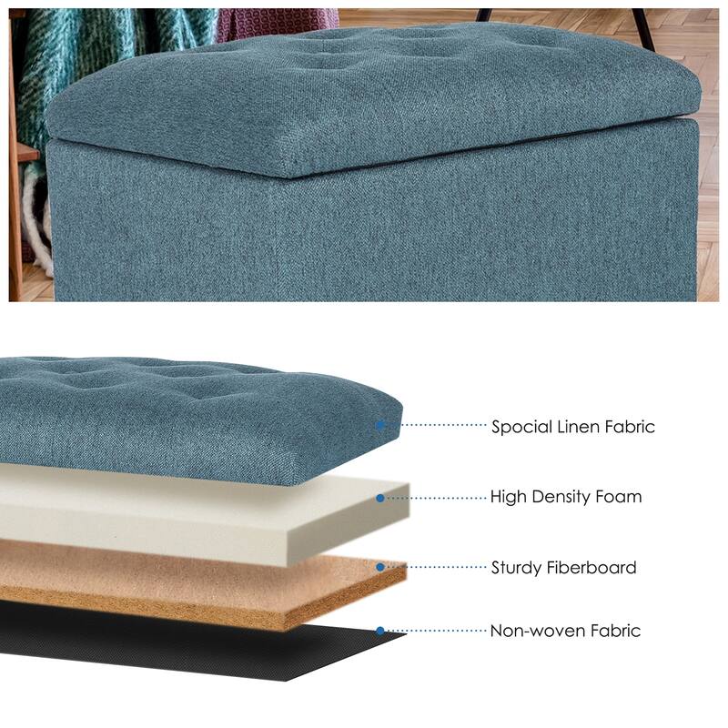 Adeco 24'' Rectangular Upholstered Storage Ottoman Fabric Foot stool