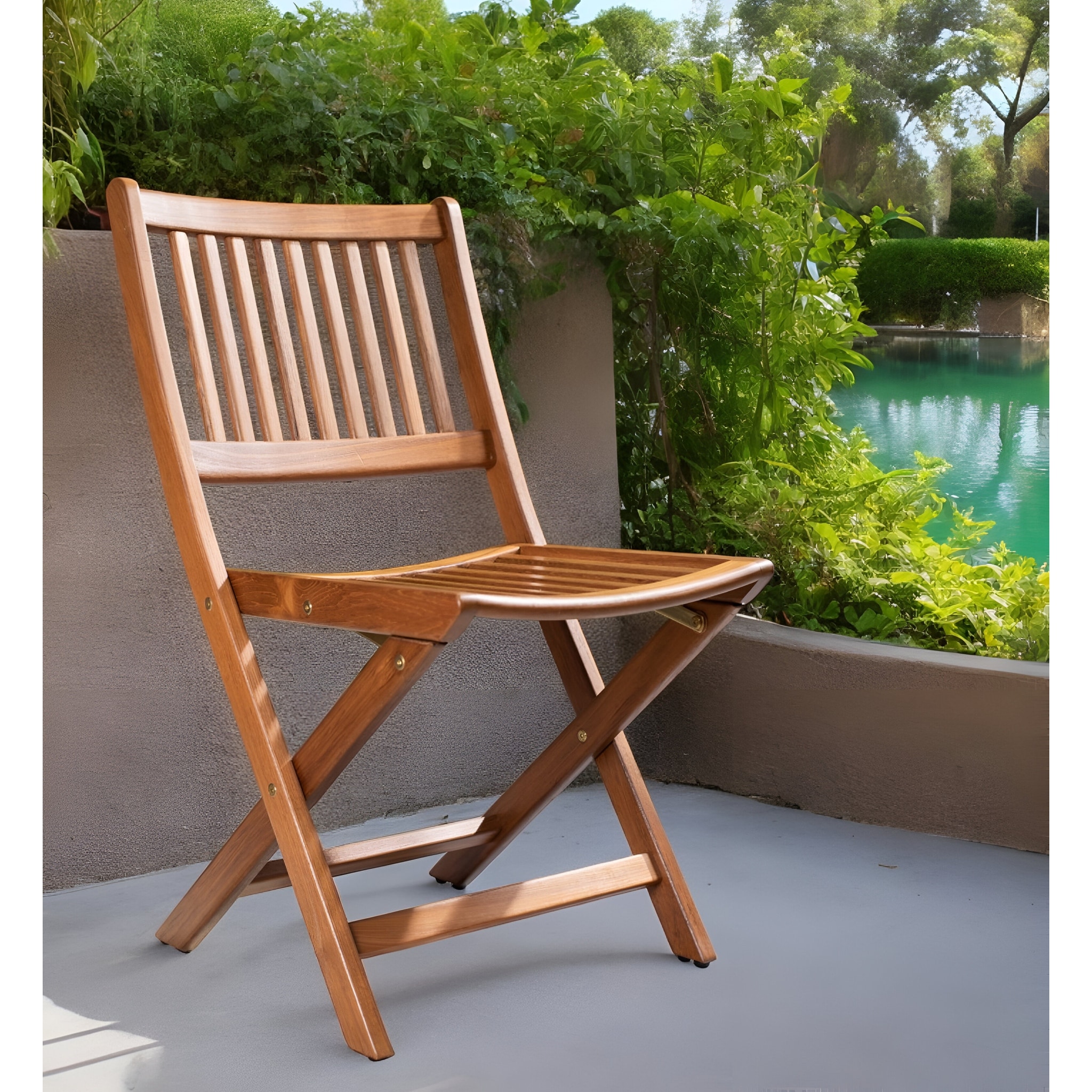 24" Brown Solid Wood Indoor Outdoor Deck Chair