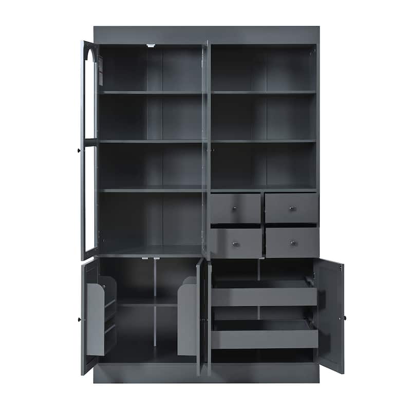 47.2x15.7x75inch Freestanding Buffet with Hutch, Tall Kitchen Pantry Cabinet with 4 Drawers, Door Shelves and Pull-out Trays