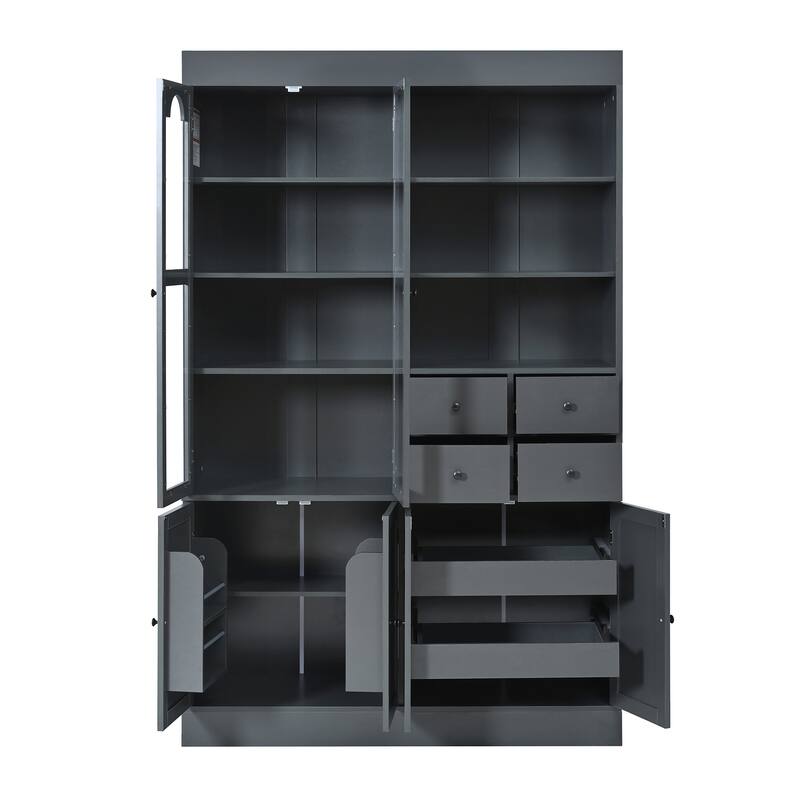 Tall Kitchen Pantry Cabinet, 75" Freestanding Buffet with Hutch, 4 Drawers, Door Shelves & Pull-Out Trays, Dining Room Storage