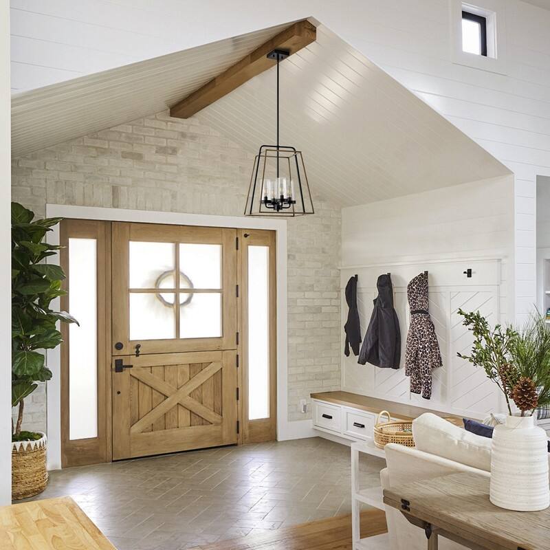 Farmhouse Black Metal Cage 4 Light Pendant Ceiling Light for Entryway and Foyer