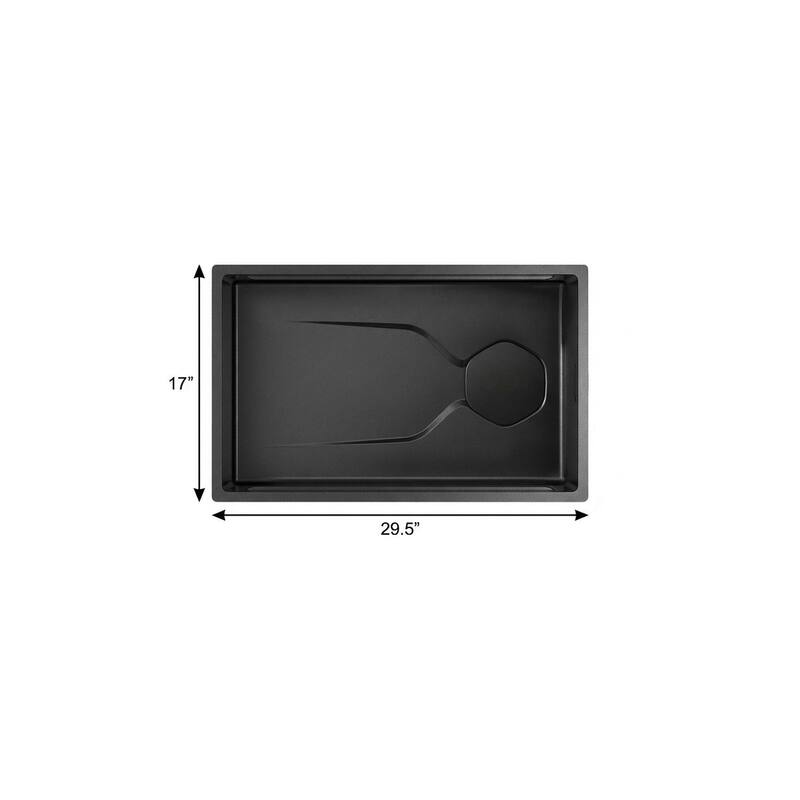 HomeRoots 9" X 30" Black Stainless Steel Undermount Kitchen Sink - 29.50 in. x 8.80 in. x 17.00 in.
