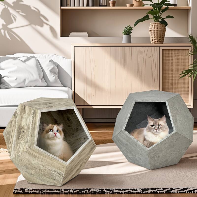 25.98'' Shaped Modern Pet Furniture Cat Kennel Side Table MDF Multi-Purpose Furniture, Colored Flower Oak