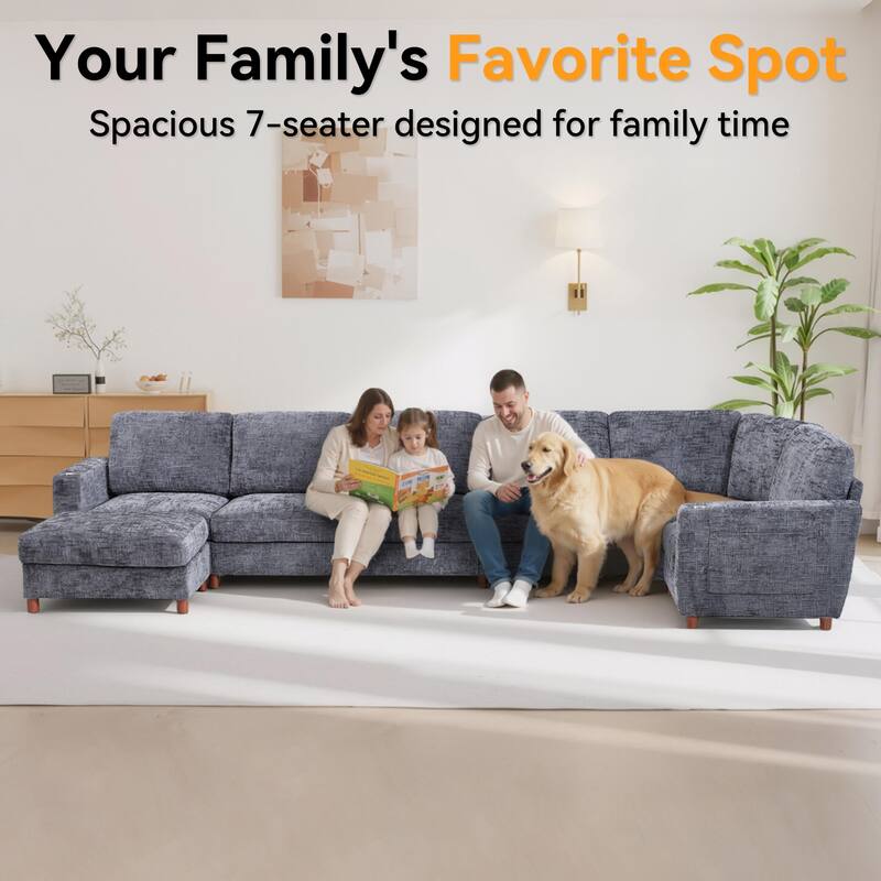 GDFStudio - Modular Chenille L-Shaped 159" 6-Seater Sectional Sofa with Storage & Cup Holders