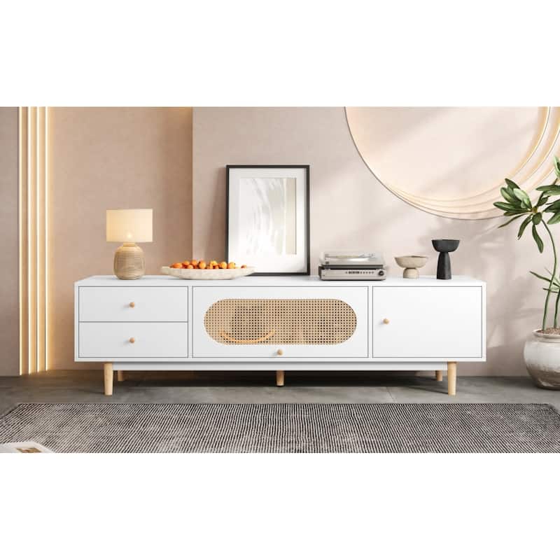 Roomfitters 70 Inch TV Stand for TVs up to 80 Inch, Minimalist Media Console Table with Storage Drawers, White