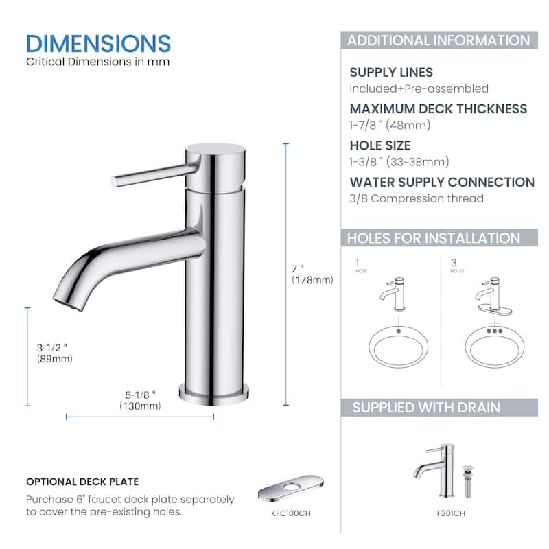 Single Handle Bathroom Sink Faucet with Pop Up Drain
