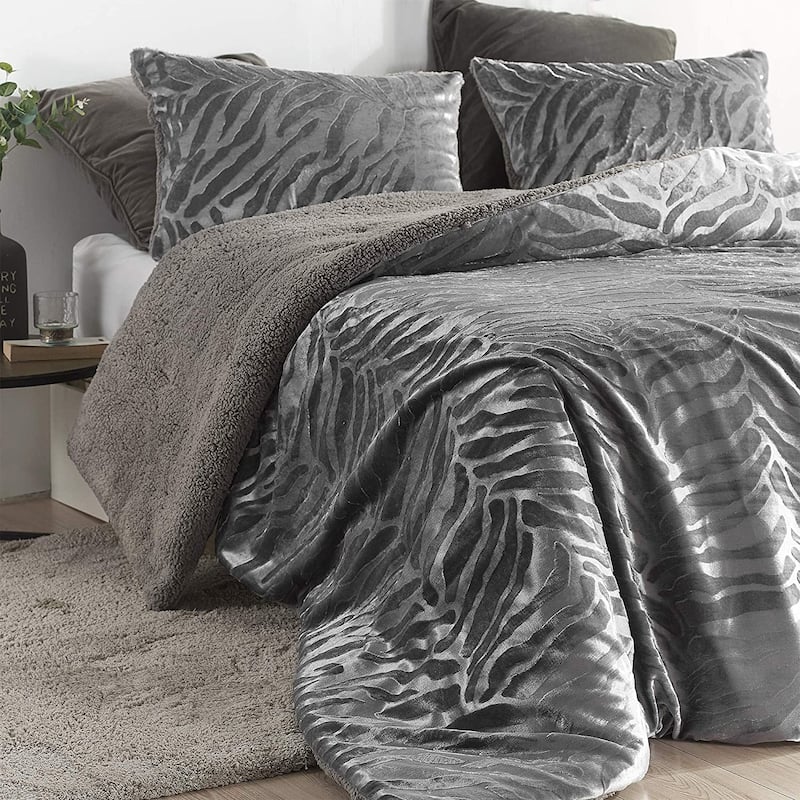Primal Zebra - Coma Inducer® Oversized Comforter Set - Silver Black