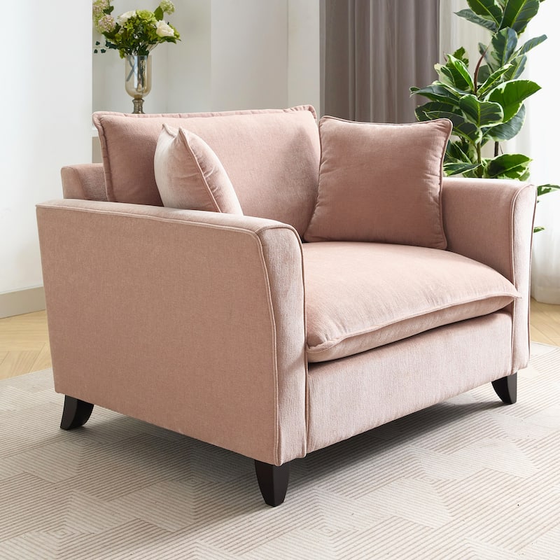 Chenille Upholstered Fabric Accent Chairs Flared Armchairs Livingroom Single Sofa Chairs with Pillows, Removable Washable Covers