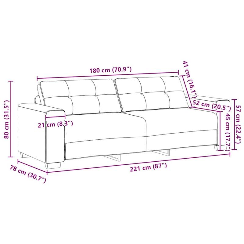 vidaXL 3-Seater Sofa 180 cm Fabric - 221 x 78 x 80