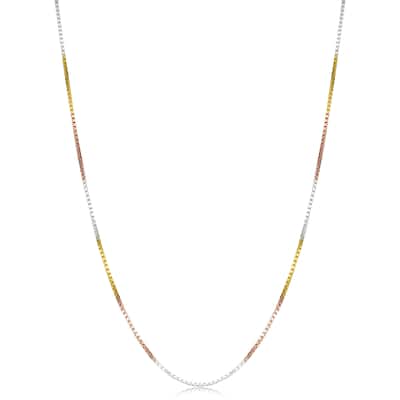 Tricolor Gold over Sterling Silver Box Chain Pendant Necklace