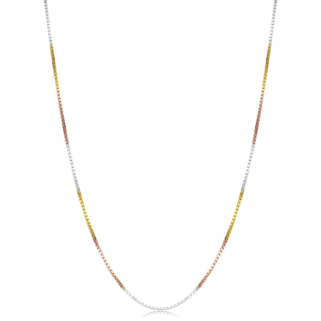 Tricolor Gold over Sterling Silver Box Chain Pendant Necklace