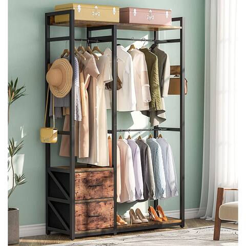 Heavy Duty Clothes Garment Rack with Storage Shelves and Hanging Rods