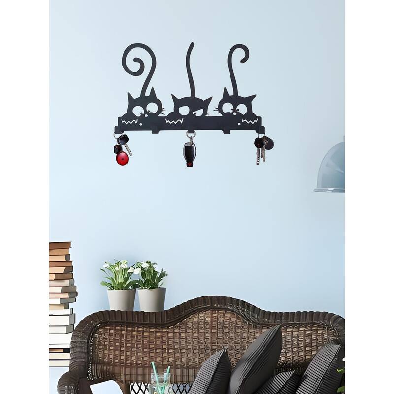 Black Metal Wall Key And Coat Rack Rustic Style Utility Hooks - 9.45" x 6.5"