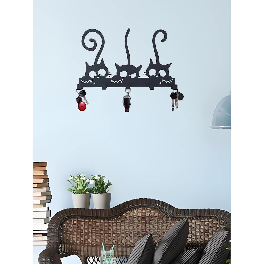 Black Metal Wall Key And Coat Rack Rustic Style Utility Hooks - 9.45" x 6.5"