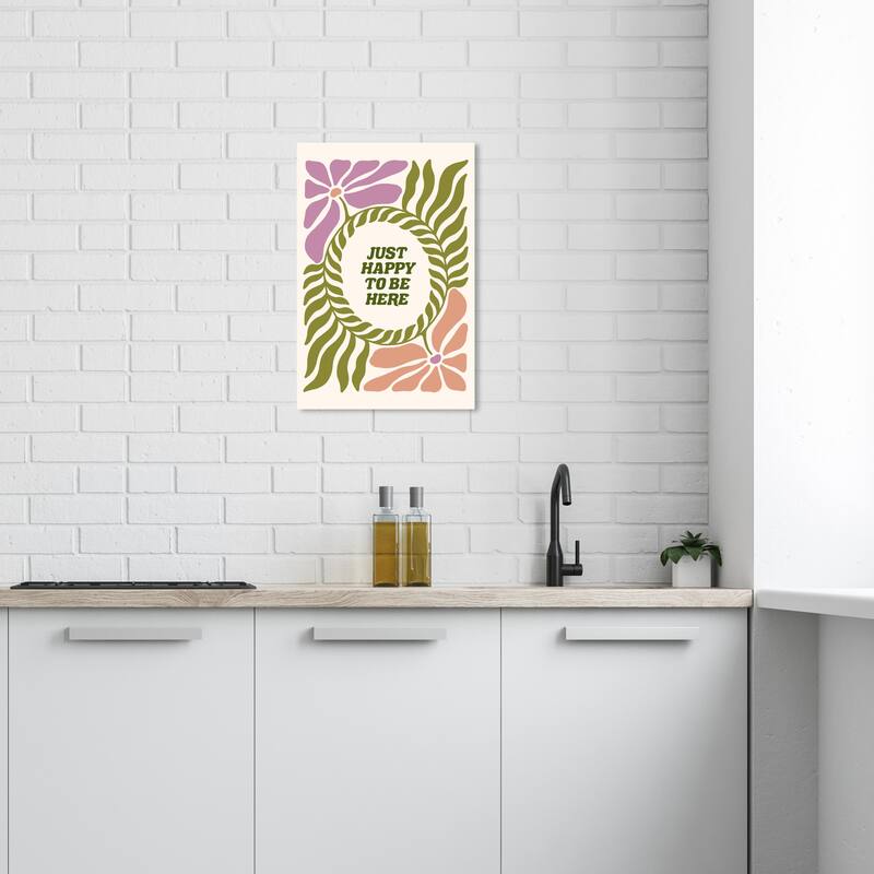Wynwood Studio Canvas Floral and Botanical Happy to be Here Green and Army Green Modern & Contemporary Wall Art Canvas Print - 16 x 24