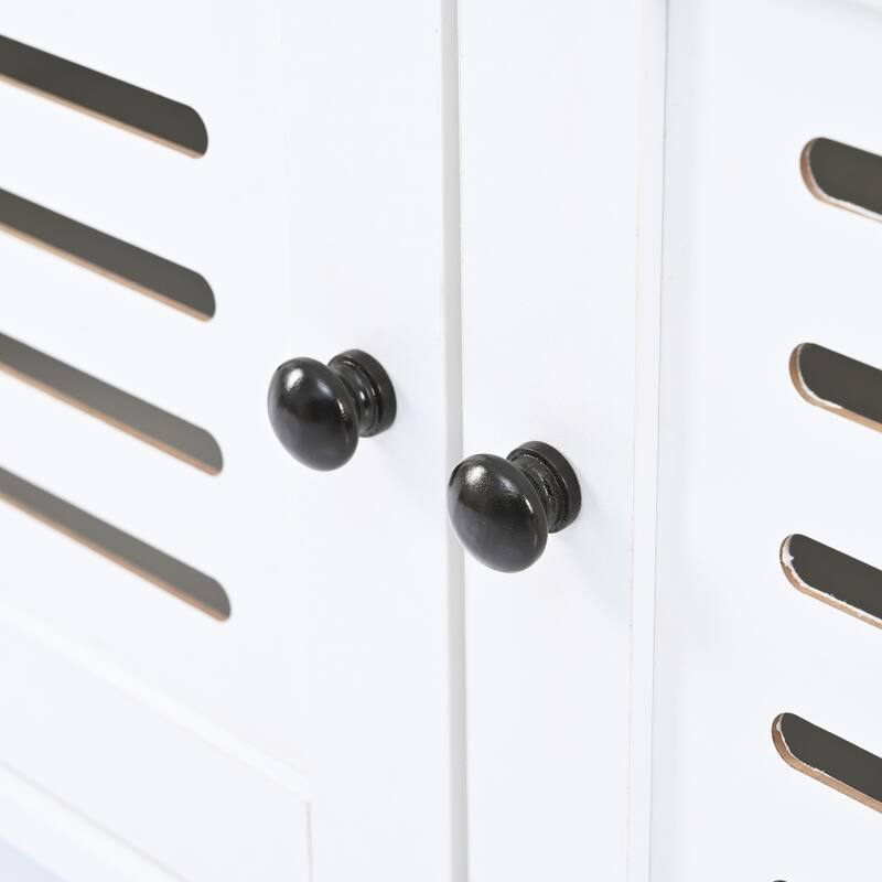 47.2'' Entryway Bench with Shutter-Shaped Doors, Coat Rack, Cushion and 4 Sturdy Hooks