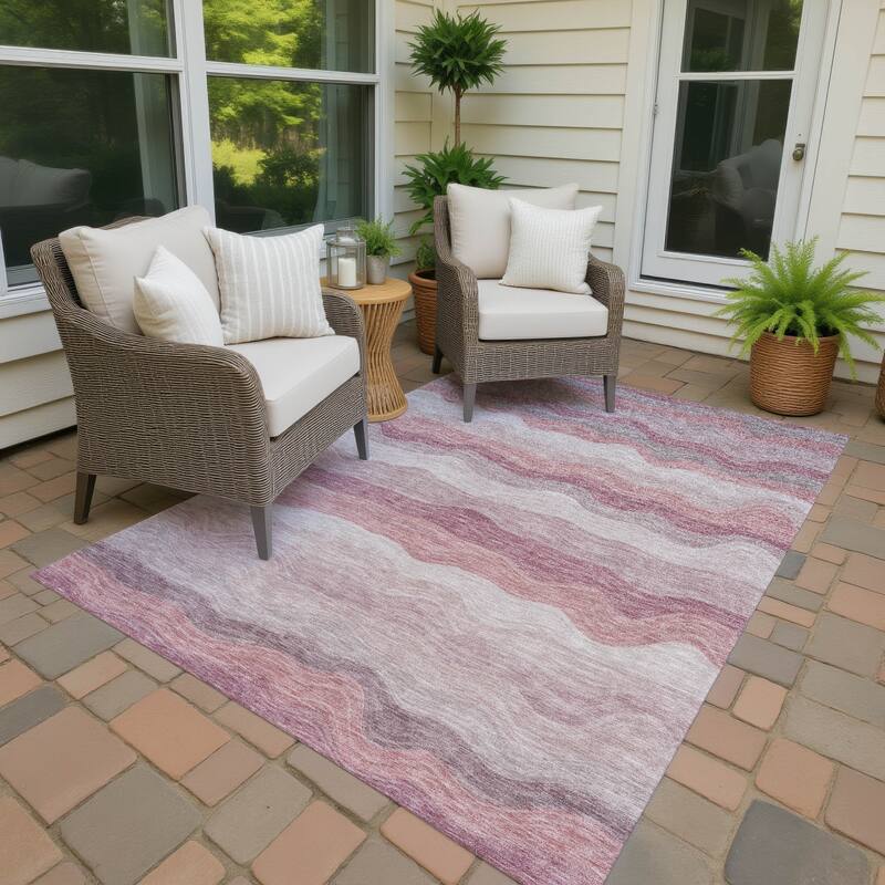 Machine Washable Indoor/ Outdoor Ombre Stripes Chantille Rug - Salmon - 5' x 7'6"