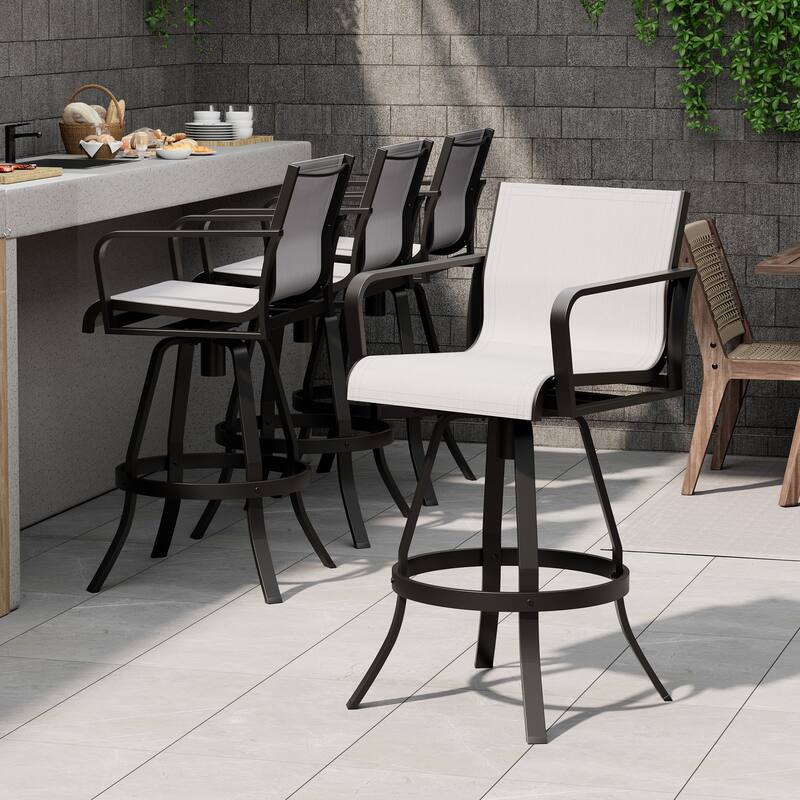 Pellebant Outdoor Aluminum Swivel Barstool Patio Bar Stools with Sunbrella Fabric - 18.31"Lx18.31"Wx43.31"H