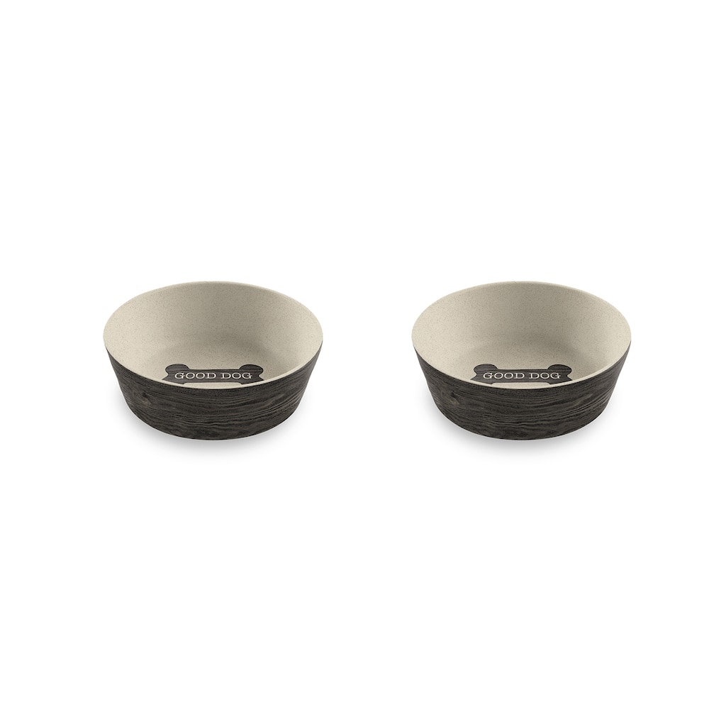 Abode Homewares Blackened Wood Bone Merge Pet Bowl - Black - Set of 2