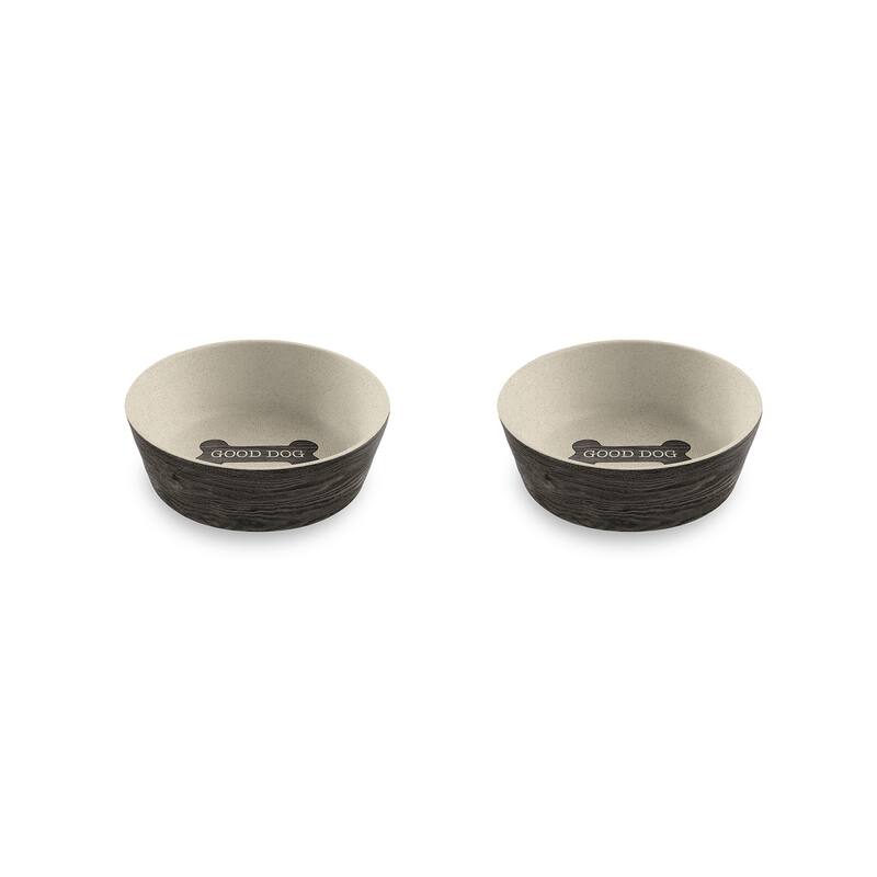 Abode Homewares Blackened Wood Bone Merge Pet Bowl - Black - Set of 2 - Small