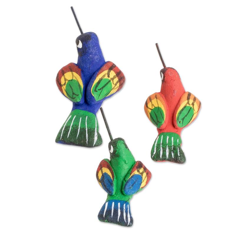Novica Handmade Colorful Hummingbird Family Ceramic Figurines (Set Of 3)