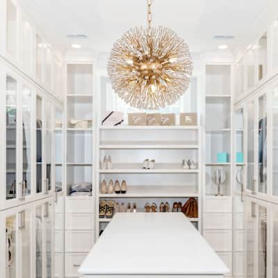Kenira Modern Gold Glam 6-Light Globe Starburst Chandelier Crystal Dandelion Firework Ceiling Lights
