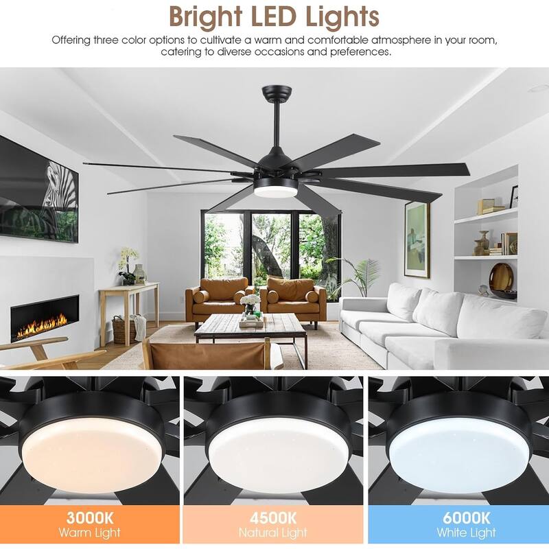 72 Inch Ceiling Fan with Light,Reversible DC Motor,6 Speed,3 Color Temperature LED - 72 Inches