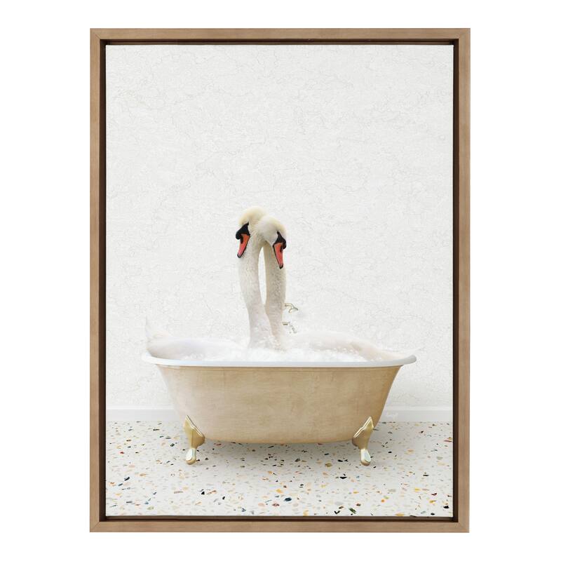 Kate and Laurel Sylvie Swans Hugging Bath Frame Canvas by Amy Peterson