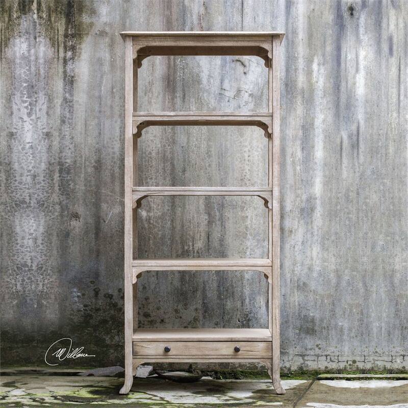 Uttermost 72" Solid Mango Bridgely Etagere Shelving Unit - Aged White