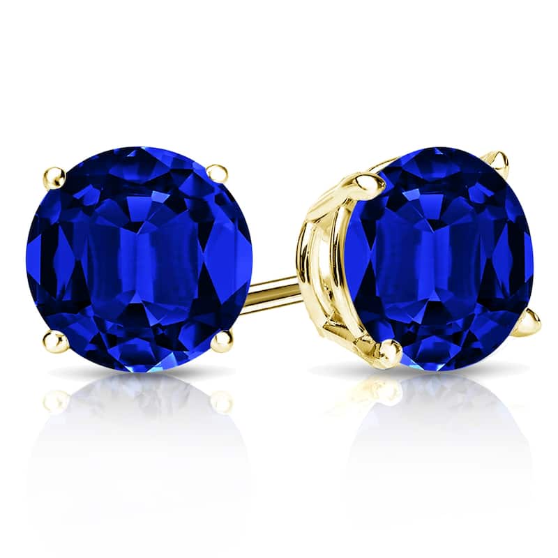 Auriya 14k Gold Lab Grown Gemstone Blue Sapphire Stud Earrings Round 0.25 to 5.00 ct. tw. 4-Prong Basket Push-Back