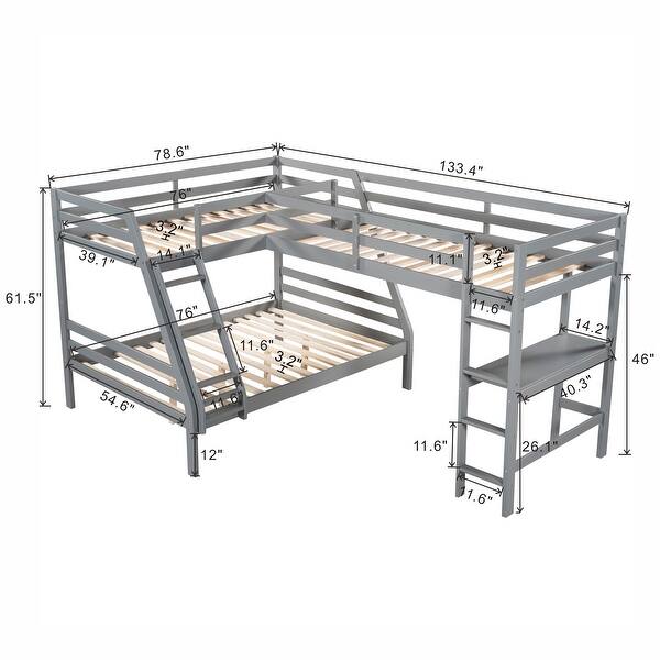 Modern L-Shaped Wooden Twin Size Loft Bed and Twin over Full Bunk Bed with Built-in Desk,Easy Assembly