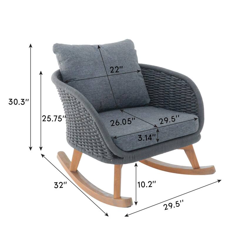 Modern Wicker Rocking Chair Set of 2 Side Chair Accent Chair Reading Chair Beige Natural Padded Chair Arm Chair