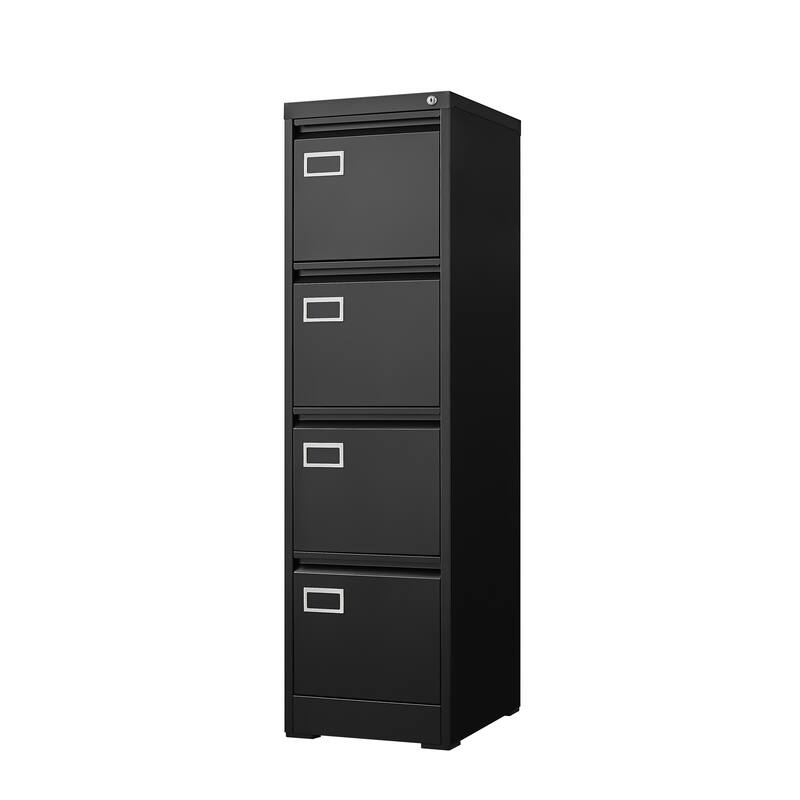 Modern 4-Drawer File Cabinet, Vertical Filing Cabinet with Lock, Silent Slides and Anti-Tilt Design, for Home Office